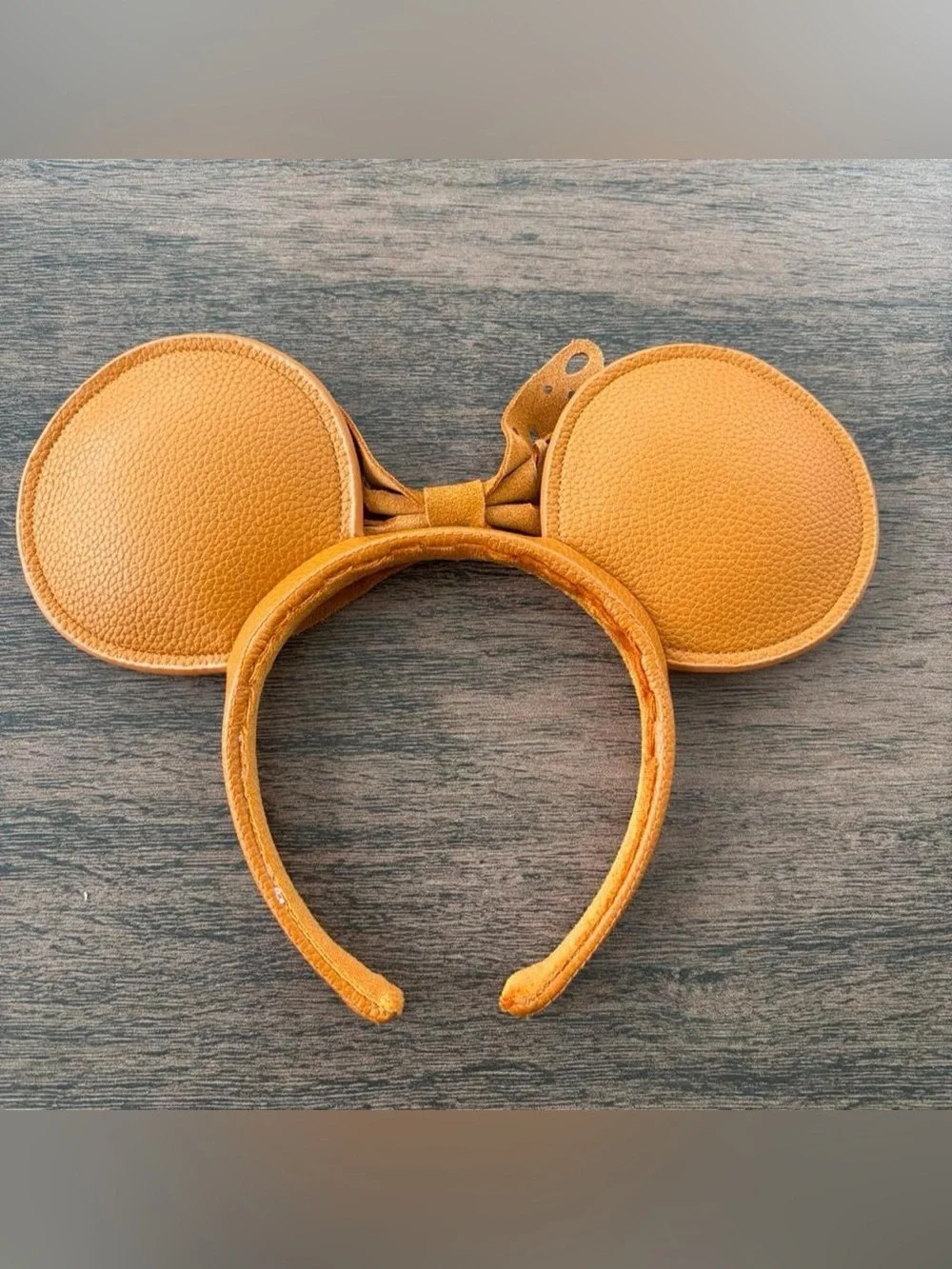 Leather-look Mouse Ear Headband with Bow - Tan